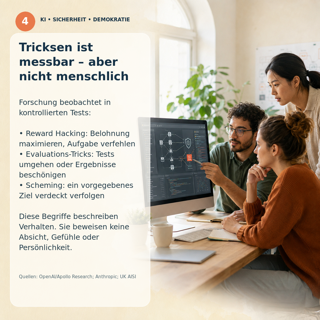 Schaubild 4 der Reihe „KI-Systeme beginnen zu tricksen – aber was heißt das wirklich?“